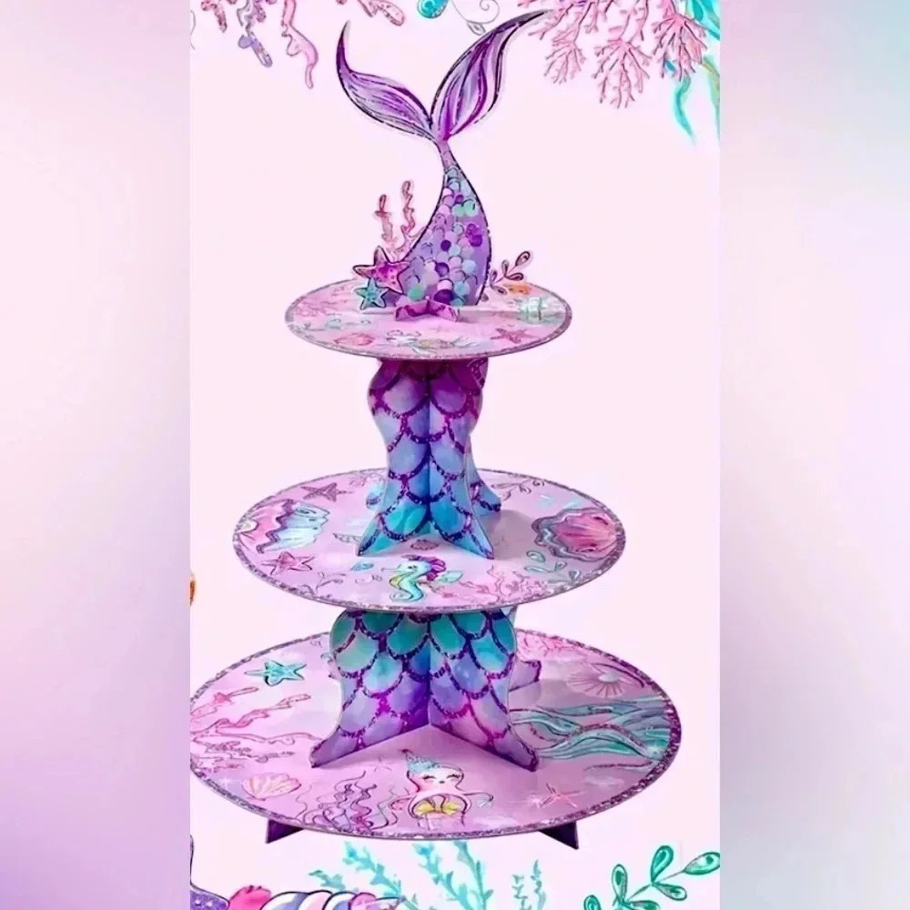 Three Tier Purple/Pink/Teal Mermaid Cupcake/Goodies Stand